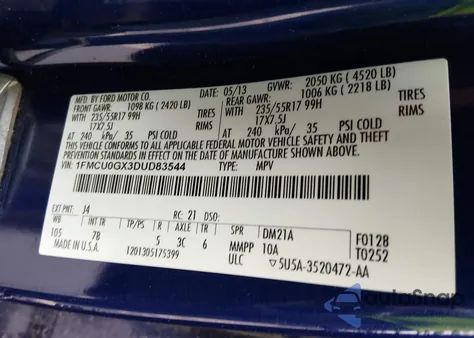 2013 Ford Escape Se z USA, uszkodzony, nr VIN 1FMCU0GX3DUD83544